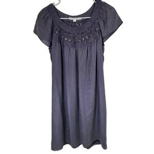 Boden 100% Silk Knee Length Blue-Gray Oversized Trapeze Smock Dress Sz 6 Modest